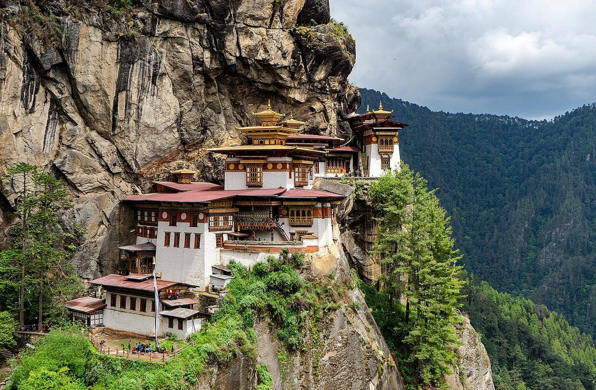 Paro Taktsang monastery in the upper Paro valley of Bhutan. Also known as the Taktsang Palphug Monastery and the Tiger's Nest, it is located in the cliffside of a mountain, around a cave where Guru Pa