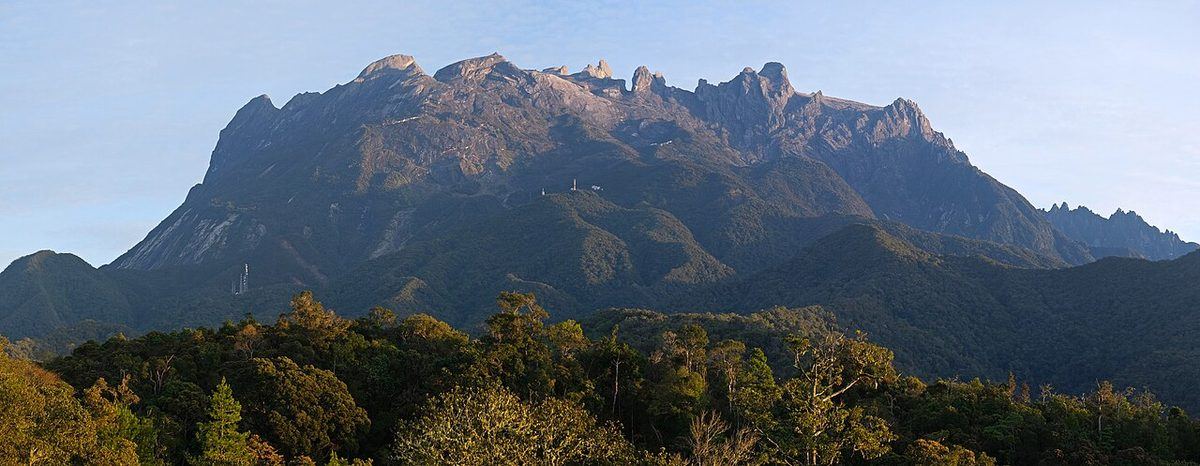 Panoramic view of Mount Kinabalu during sunrise, from Kampong Kundasang, near Kinabalu Park entrance