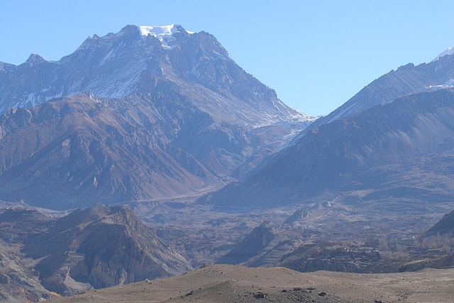 View of Thorong La Pass. Muktinath Valley, Mustang, Nepal.