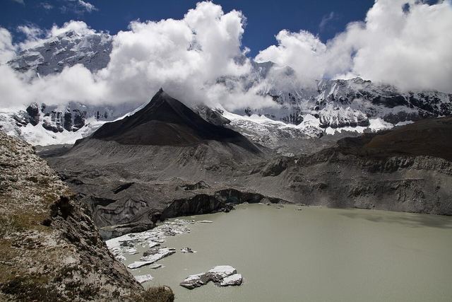 The eastern terminus of Imja Lake where it meets Imja Glacier